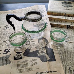 Vintage 1940's Kent Glass Carafe, Creamer, Sugar Set